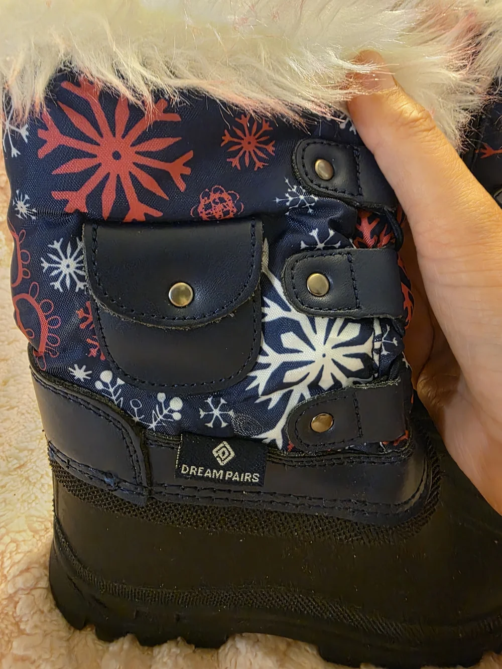 Dream Pairs Navy Winter Snow Boots with Pink Accent Fur